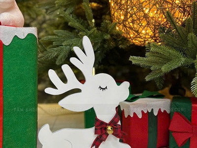 Mô hình tuần lộc trắng đeo nơ lục lạc [Bằng gỗ] TCV-TLOC-06